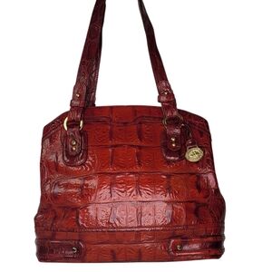 Brahmin Redish Burgandy Elegant Crocodile-Embossed Satchel Handbag